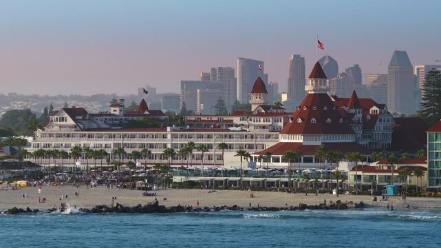 San Diego, California, USA - May 3, 2025: Experience the charm of Hotel Del Coronado, a historic seaside resort in San Diego, known for its stunning architecture and breathtaking beachfront