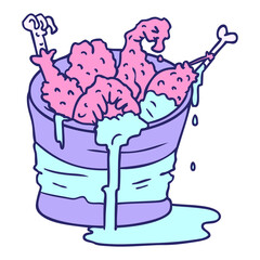 hand drawn cartoon doodle bucket of fried chicken in bright neon color