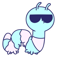 cartoon of a cute bug wearing sunglasses in bright neon color