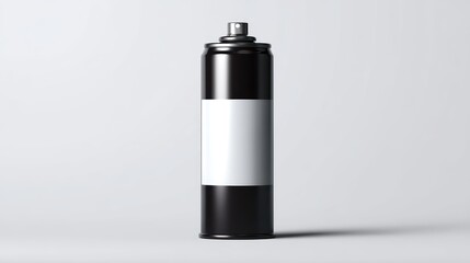 A sleek, matte-black spray paint can. The clean lines, a minimalist aesthetic, and a blank label to evoke creativity and customization.