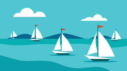 Naklejka premium A majestic yacht and a graceful sailboat cruise on the shimmering blue sea, embodying the essence of summer travel and nautical adventure
