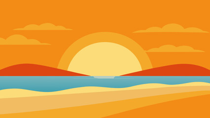 Tropical sunset over the ocean, painting the sky orange with a summer wave on the sandy beach