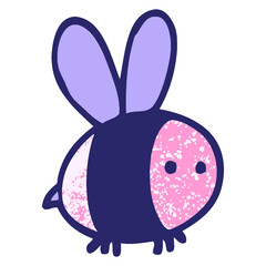 grunge textured illustration cartoon bee in bright neon color
