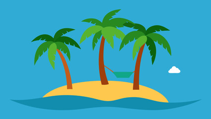 Tropical island paradise with a lone palm tree on a white sandy beach, clear turquoise sea, and summer sky