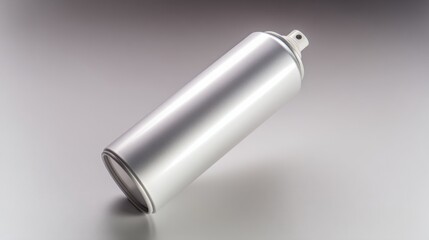 Silver spray paint can, metallic texture,  clean design, simple background.