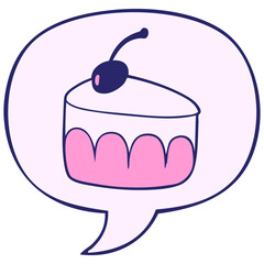 cartoon tasty dessert with speech bubble in bright neon color