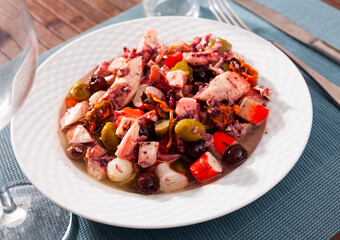Delicious cold salad from variety of seafood with chopped vegetables (Salpicon de mariscos) typical...