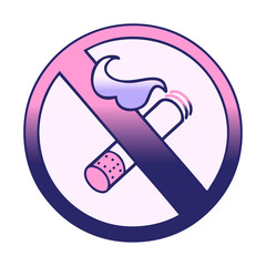 gradient shaded cartoon of a no smoking allowed sign in bright neon color