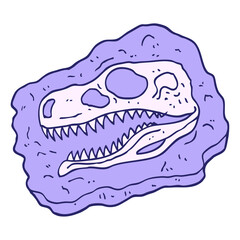 hand drawn doodle style cartoon ancient fossil in bright neon color
