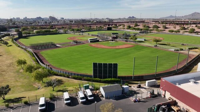 Aerial view of Sloan Park baseball field, United States.