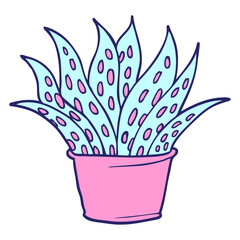 cartoon doodle house plant in bright neon color
