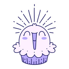 illustration of a traditional tattoo style happy singing cupcake in bright neon color