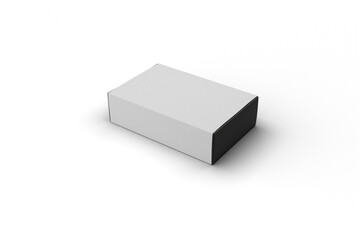 Angled view of closed sliding box with white sleeve and black base, isolated on transparent background with soft shadow