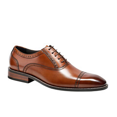 Fototapeta premium Classic brown leather oxford dress shoe with brogue detailing isolated on transparent background