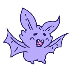 cartoon of a super cute halloween bat in bright neon color