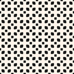 Vector geometric seamless pattern in arabesque style. Black and white texture with curved shapes, leaves, petals, grid. Simple background. Abstract oriental ornament. Monochrome repeating geo design