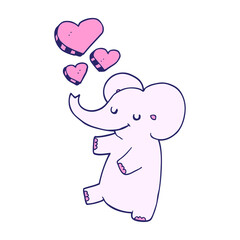 Obraz premium cartoon elephant with love hearts in bright neon color