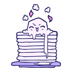 hand drawn doodle style cartoon butter melting on pancakes in bright neon color