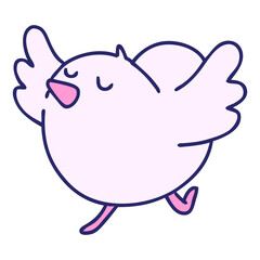 cartoon of a happy bird dancing in bright neon color