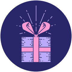 icon of a tattoo style christmas present in bright neon color