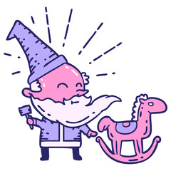 illustration of a traditional tattoo style santa claus christmas character making toy in bright neon color