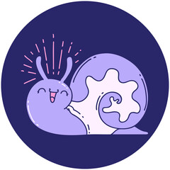icon of a tattoo style happy snail in bright neon color