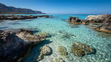Seascape with crystal shallow waters Elafonisi Crete