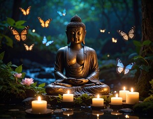 Fototapeta premium Buddha statue in a serene forest setting