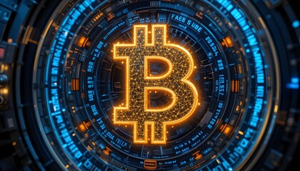 Fototapeta premium futuristic glowing bitcoin symbol