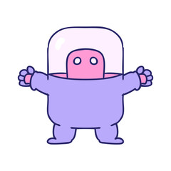 hand drawn cartoon doodle of an alien in a suit in bright neon color