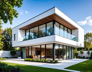 Modern white house with large windows