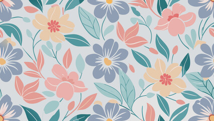 Delicate Floral Seamless Vector Pattern in Pastel Colors for Elegant Fabric & Wallpaper Design