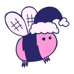 cute cartoon bee wearing christmas hat in bright neon color