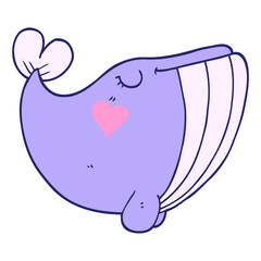 cartoon whale with love heart in bright neon color