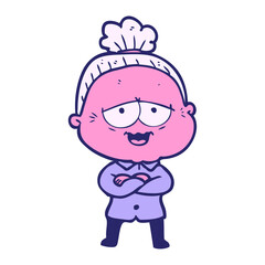 cartoon happy old lady in bright neon color