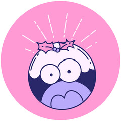 icon of a tattoo style shocked christmas pudding in bright neon color
