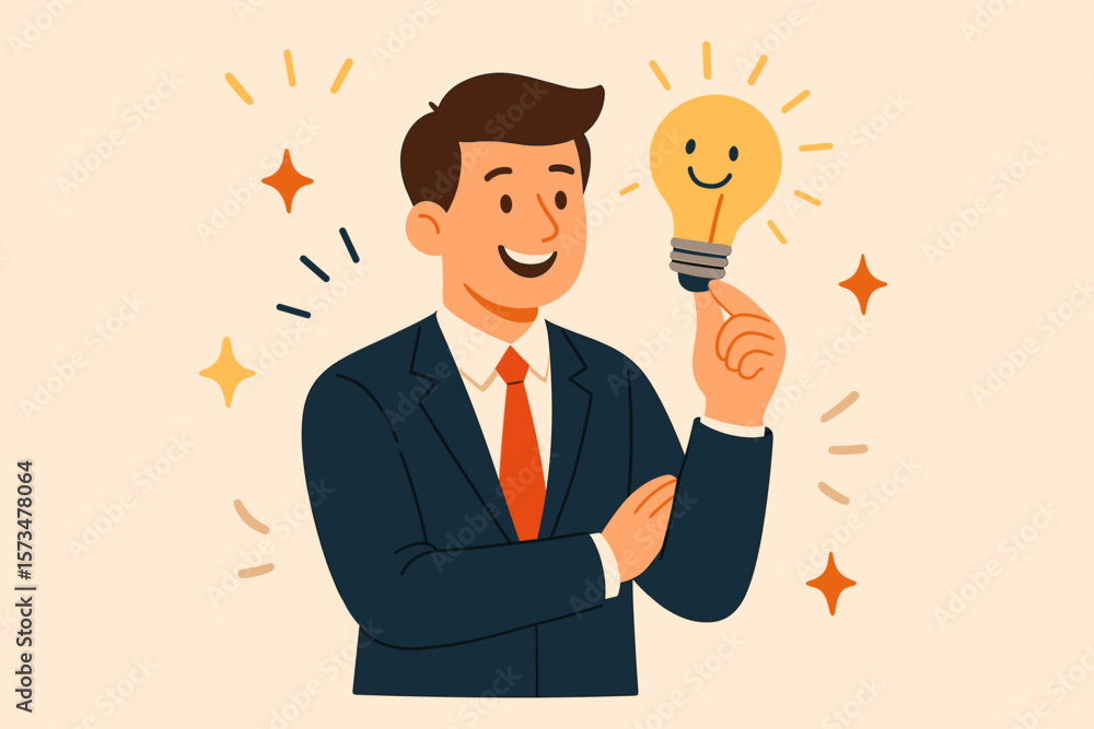 Aufkleber positive thinking concept for success. optimistic mindset and good attitude. happy businessman gets 