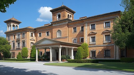 Elegant European Estate Entrance Under Sunny Sky