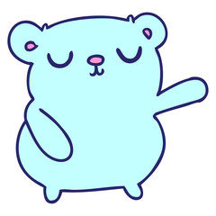 freehand drawn cartoon of a cute bear in bright neon color