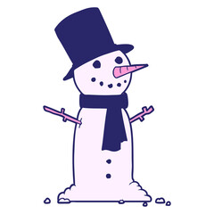 cartoon snowman in bright neon color