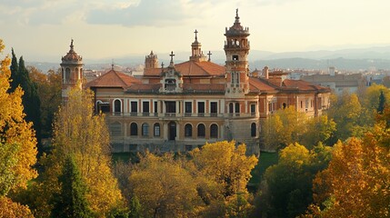 Autumnal Palace, Spanish Estate, Fall Foliage, Cityscape