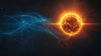 Fiery sun, energy wave, space, cosmic background, science fiction