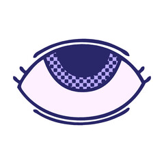 comic book style cartoon of a eye looking up in bright neon color