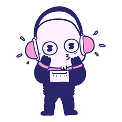 cartoon weird bald spaceman in bright neon color