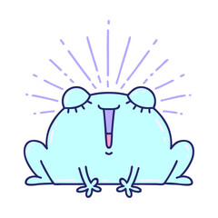 illustration of a traditional tattoo style happy frog in bright neon color