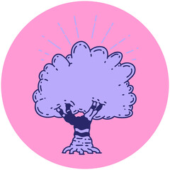 icon of a tattoo style tree in bright neon color