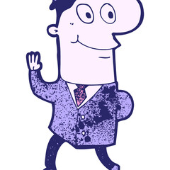 cartoon businessman walking to work in bright neon color