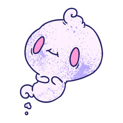 textured cartoon illustration of a kawaii cute ghost in bright neon color
