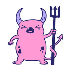 cartoon angry little devil in bright neon color