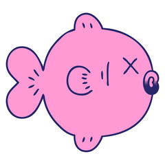 gradient shaded quirky cartoon fish  in bright neon color